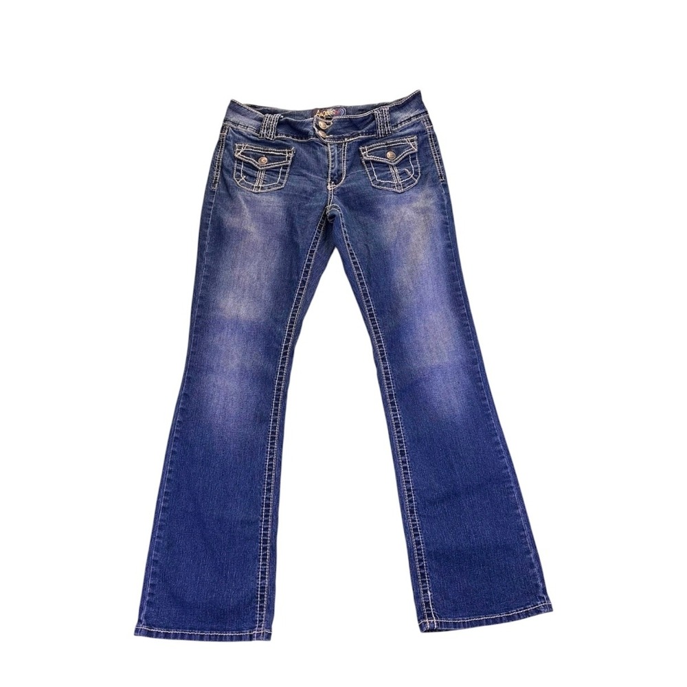 Angels Vintage Juniors Bootcut Jeans‎ 13 Low Rise Flap Pocket Blue Denim Retro